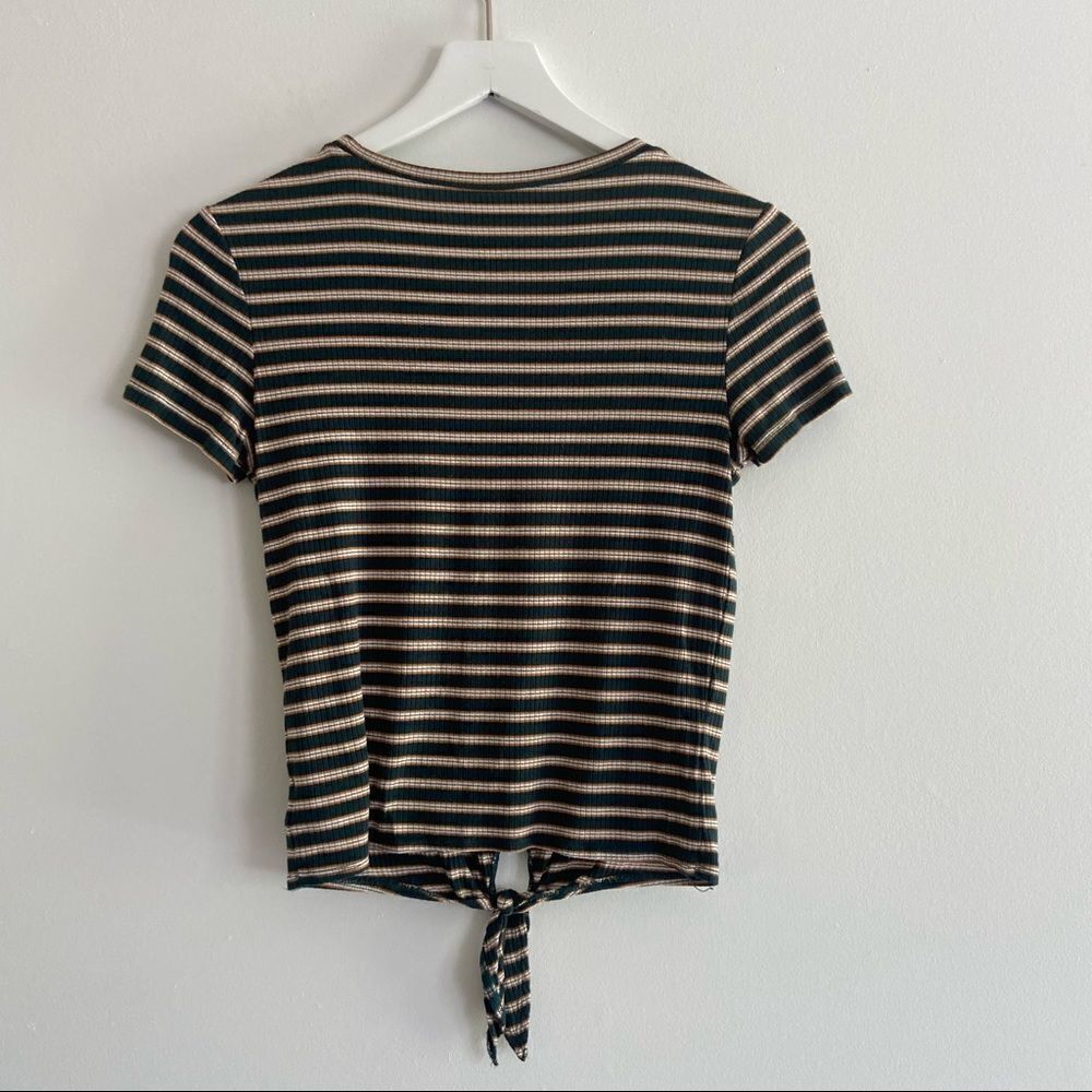 American Eagle Striped Tie-Front Green Short Sleeve Tee Size XS - Picture 3 of 5